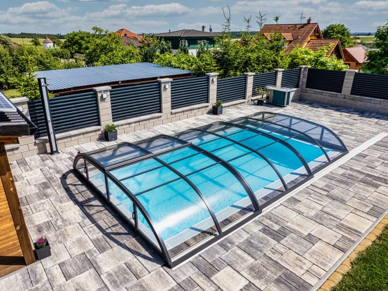 Albixon Pool-Überdachung Dallas Clear B, Anthrazit mit Klarglas - Image 3