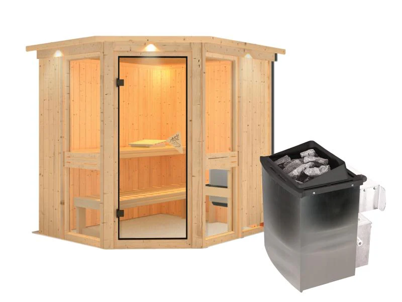 Amelia 1 - Karibu Sauna inkl. 9-kW-Ofen - mit Dachkranz - - Image 2
