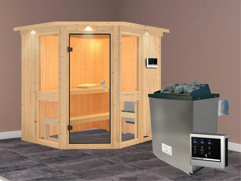 Amelia 1 - Karibu Sauna inkl. 9-kW-Ofen - mit Dachkranz - - Image 2