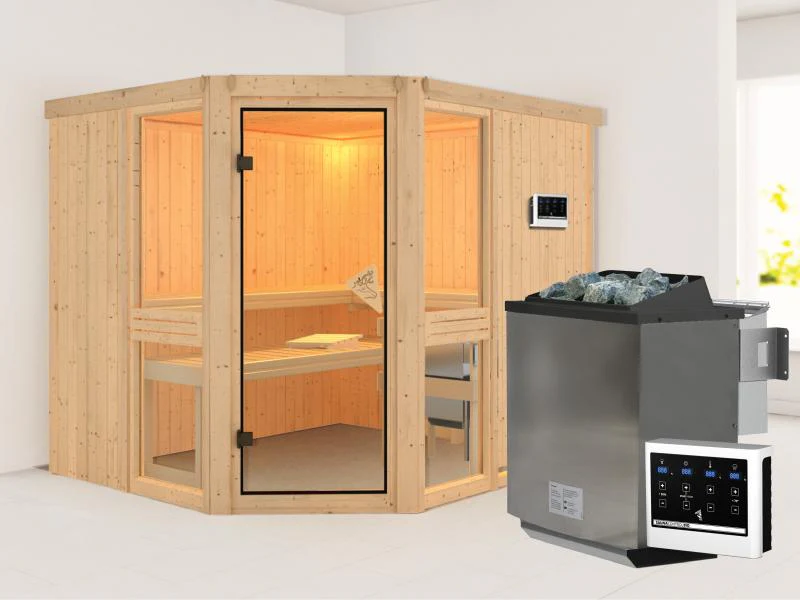 Amelia 3 - Karibu Sauna inkl. 9-kW-Bioofen - ohne Dachkranz -