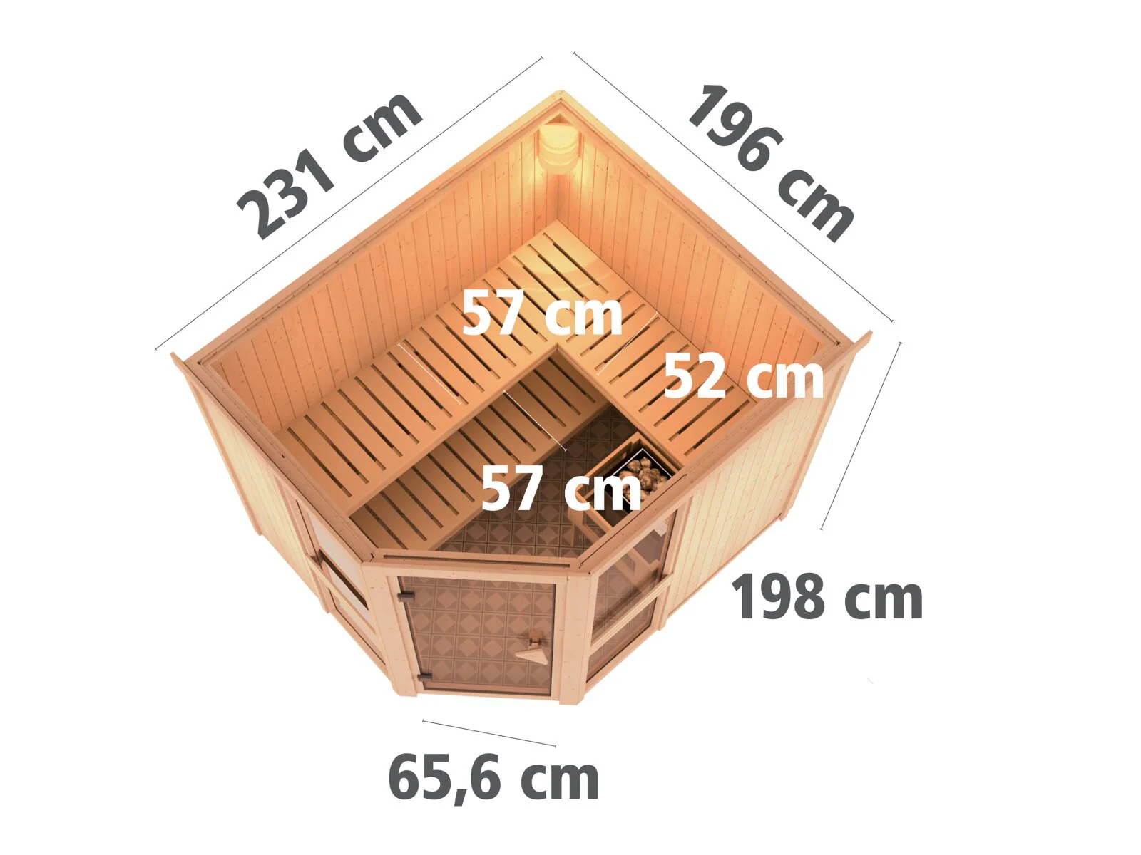 Amelia 3 - Karibu Sauna inkl. 9 kW Ofen ext. Steuerung Wifi HUUM - ohne Dachkranz - - Image 2
