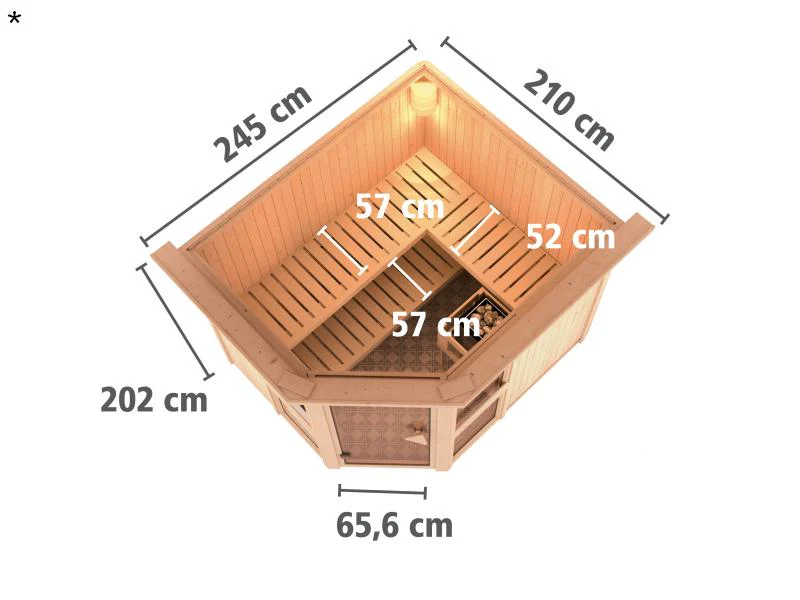 Amelia 3 - Karibu Sauna inkl. 9-kW-Ofen - mit Dachkranz - - Image 3