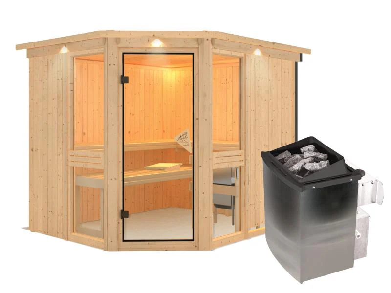 Amelia 3 - Karibu Sauna inkl. 9-kW-Ofen - mit Dachkranz - - Image 2