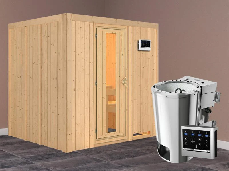 Daria - Karibu Sauna Plug & Play 3,6 kW Bio Ofen, ext. Steuerung - ohne Dachkranz - Energiespartür - Image 2