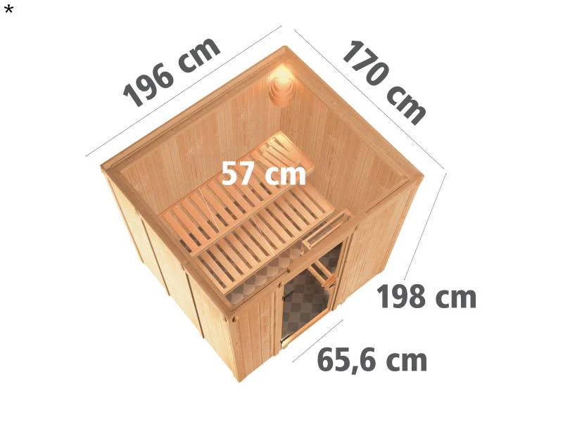 Daria - Karibu Sauna Plug & Play 3,6 kW Bio Ofen, ext. Steuerung - ohne Dachkranz - Klarglas Ganzgla - Image 3
