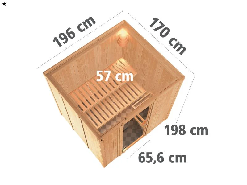 Daria - Karibu Sauna Plug & Play 3,6 kW Ofen, ext. Steuerung - ohne Dachkranz - Moderne Saunatür - Image 3