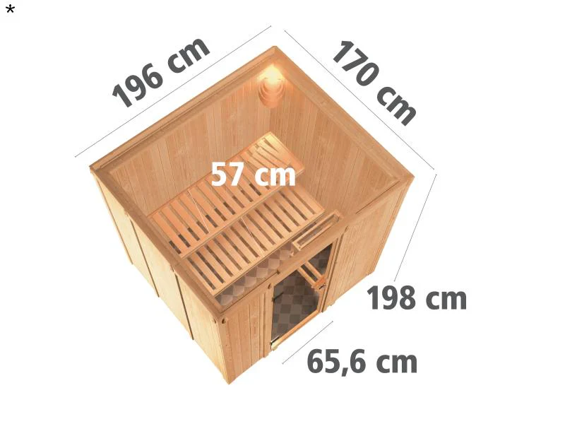 Daria - Karibu Sauna Plug & Play 3,6 kW Ofen, int. Steuerung - ohne Dachkranz - Energiespartür - Image 3