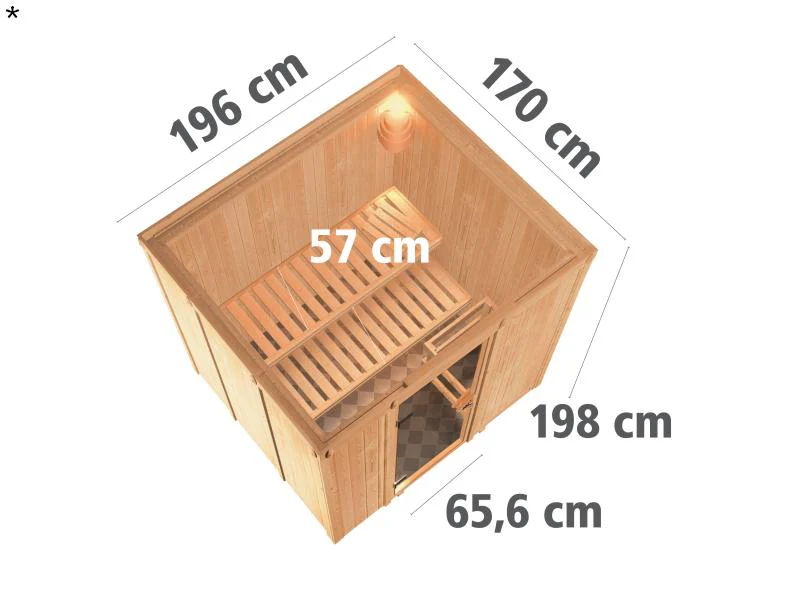 Daria - Karibu Sauna Plug & Play 3,6 kW Ofen, int. Steuerung - ohne Dachkranz - Moderne Saunatür - Image 3