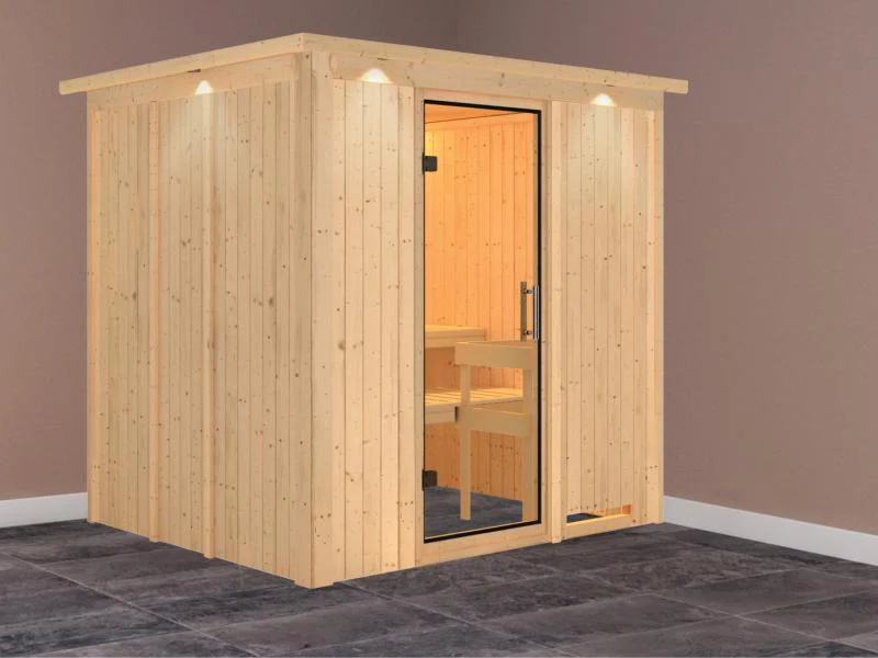 Daria - Karibu Sauna Plug & Play ohne Ofen - mit Dachkranz - Klarglas Ganzglastür - Image 2