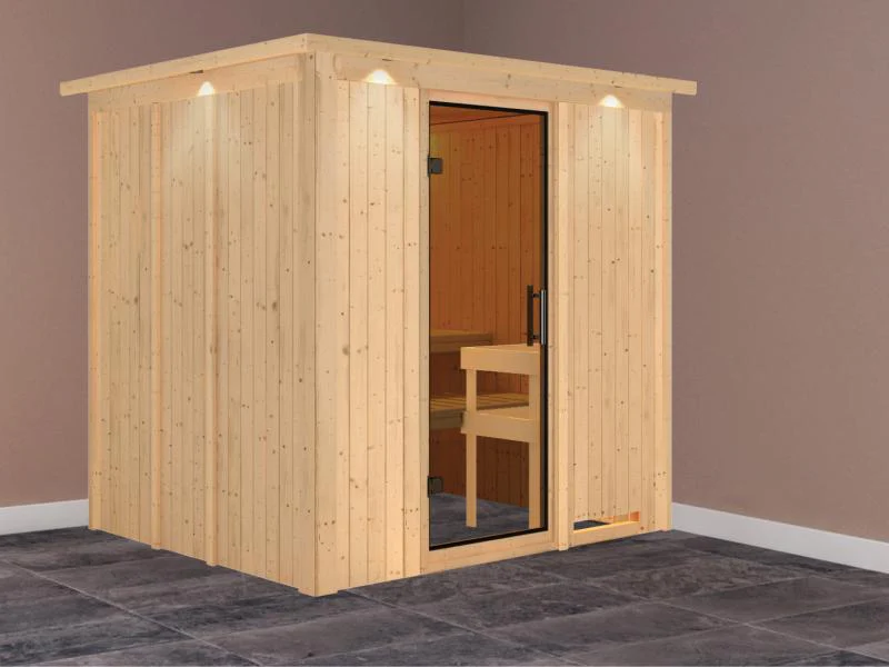 Daria - Karibu Sauna Plug & Play ohne Ofen - mit Dachkranz - Moderne Sauantür - Image 2
