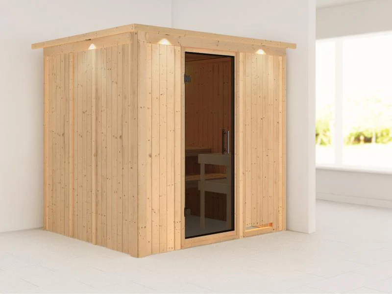 Daria - Karibu Sauna Plug & Play ohne Ofen - mit Dachkranz - Moderne Sauantür - Image 4