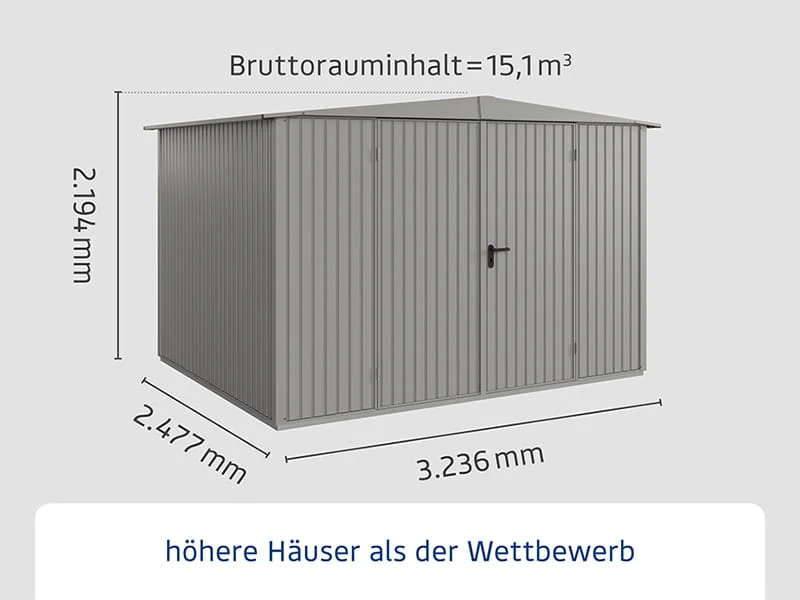 Ecostar Gerätehaus Trend-S,Typ 3, Grau Aluminum, 2 flg - Image 2