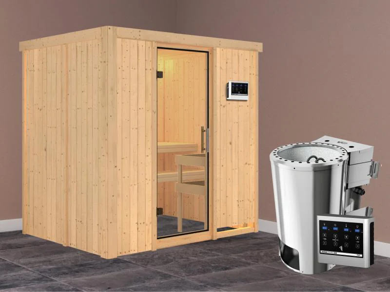 Fanja - Karibu Sauna Plug & Play 3,6 kW Bio Ofen, ext. Steuerung - ohne Dachkranz - Klarglas Ganzgla - Image 2