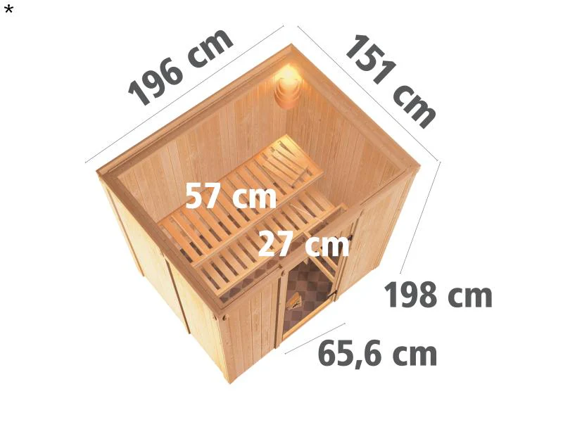 Fanja - Karibu Sauna Plug & Play 3,6 kW Ofen, ext. Steuerung - ohne Dachkranz - Energiespartür - Image 3