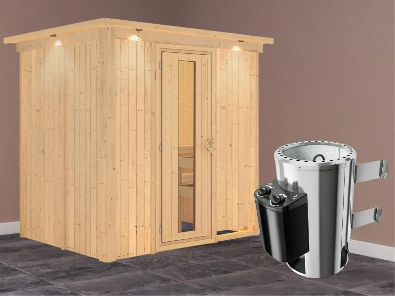 Fanja - Karibu Sauna Plug & Play 3,6 kW Ofen, int. Steuerung - mit Dachkranz - Energiespartür - Image 2