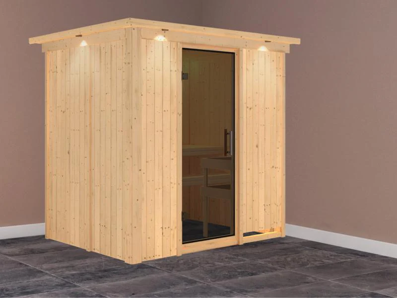 Fanja - Karibu Sauna Plug & Play ohne Ofen - mit Dachkranz - Moderne Saunatür - Image 2