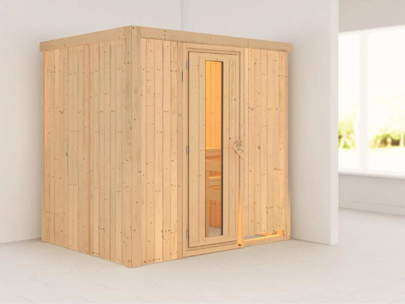 Fanja - Karibu Sauna Plug & Play ohne Ofen - ohne Dachkranz - Energiespartür