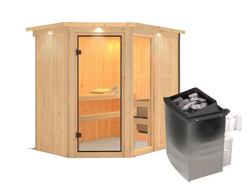 Fiona 1 - Karibu Sauna inkl. 9-kW-Ofen - mit Dachkranz - - Image 2