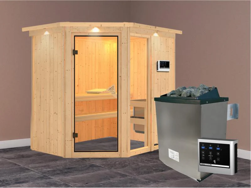 Fiona 1 - Karibu Sauna inkl. 9-kW-Ofen - mit Dachkranz - - Image 2