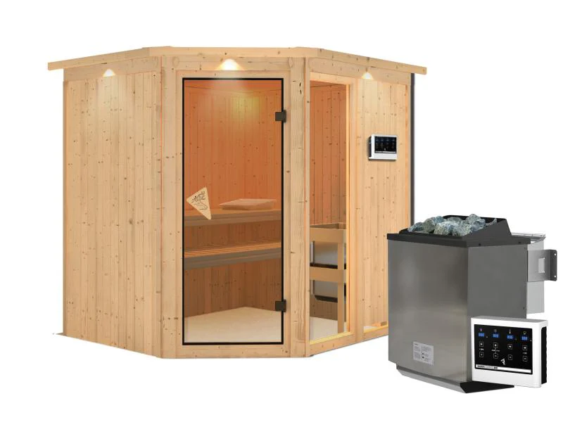 Fiona 2 - Karibu Sauna inkl. 9-kW-Bioofen - mit Dachkranz - - Image 2