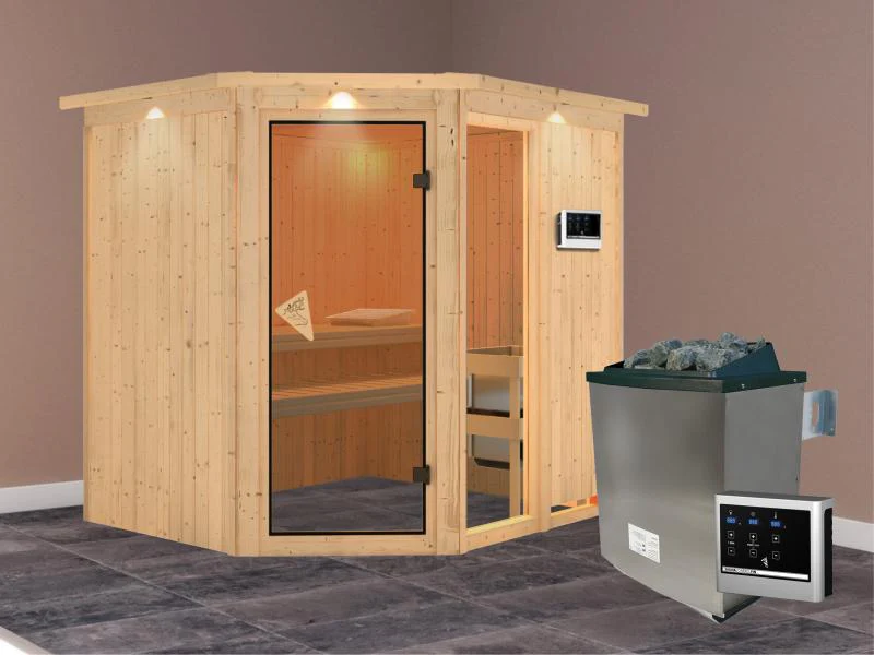 Fiona 2 - Karibu Sauna inkl. 9-kW-Ofen - mit Dachkranz - - Image 2