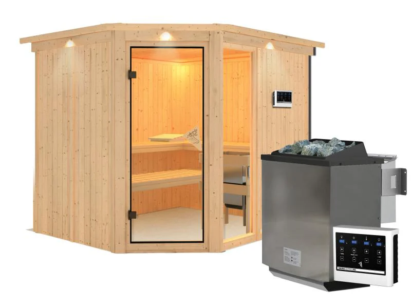 Fiona 3 - Karibu Sauna inkl. 9-kW-Bioofen - mit Dachkranz - - Image 2