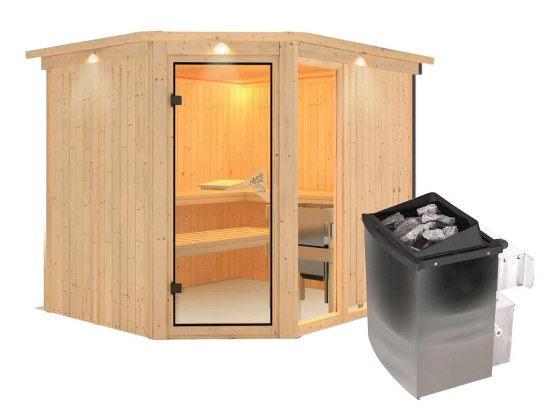 Fiona 3 - Karibu Sauna inkl. 9-kW-Ofen - mit Dachkranz - - Image 2