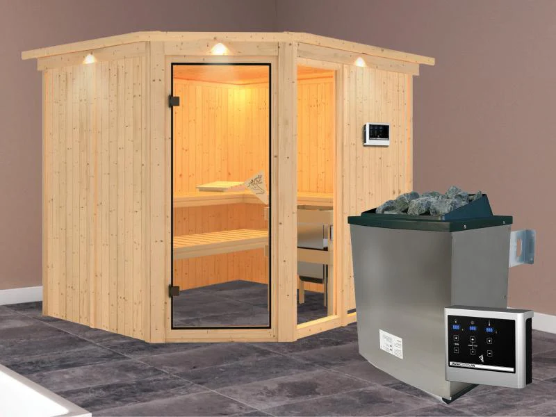 Fiona 3 - Karibu Sauna inkl. 9-kW-Ofen - mit Dachkranz - - Image 2