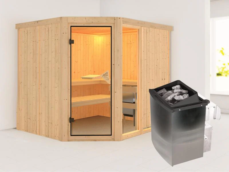 Fiona 3 - Karibu Sauna inkl. 9-kW-Ofen - ohne Dachkranz -