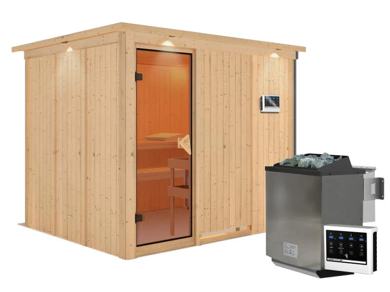 Gobin - Karibu Sauna inkl. 9-kW-Bioofen - mit Dachkranz - - Image 2