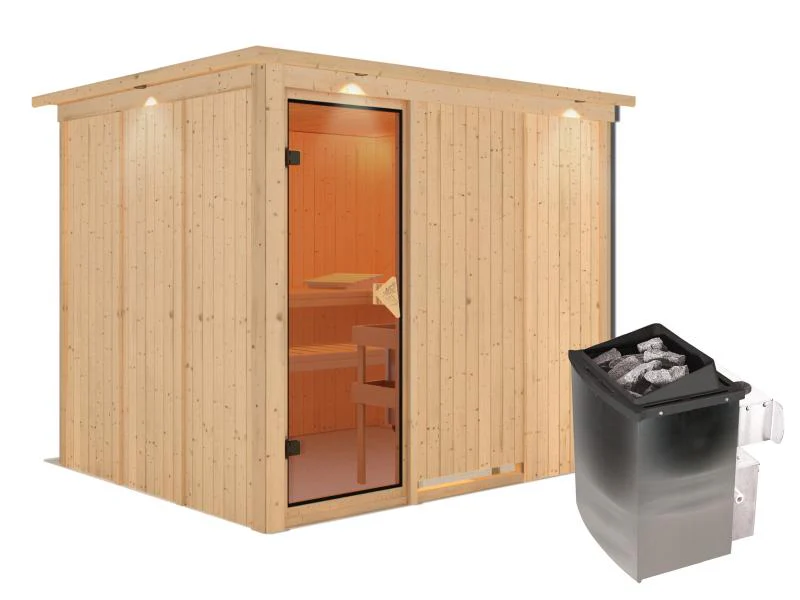Gobin - Karibu Sauna inkl. 9-kW-Ofen - mit Dachkranz - - Image 2