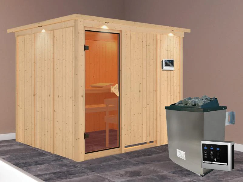 Gobin - Karibu Sauna inkl. 9-kW-Ofen - mit Dachkranz - - Image 2