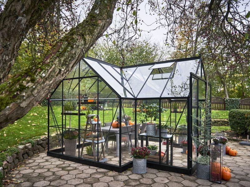 Halls Gewächshaus Garden Room Schwarz Sicherheitsglas - SPARSET inkl. Fundament - Image 2