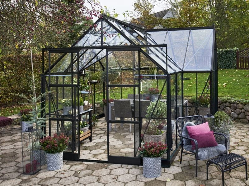 Halls Gewächshaus Garden Room Schwarz Sicherheitsglas - SPARSET inkl. Fundament - Image 3
