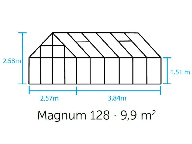 Halls Gewächshaus Magnum 128 Schwarz Sicherheitsglas - SPARSET inkl. Fundament - Image 2