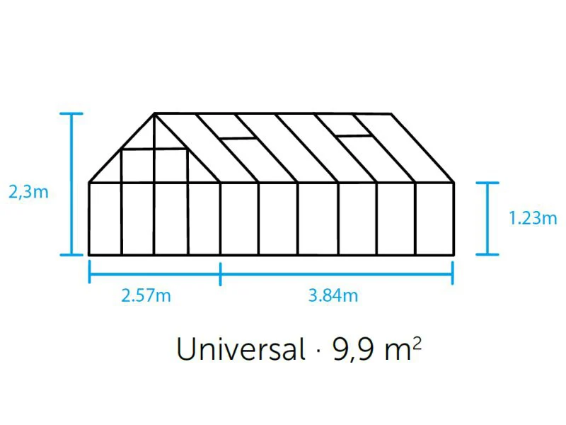 Halls Gewächshaus Universal 128 Schwarz Blankglas  9,9m² - SPARSET inkl. Fundament schwarz - Image 4