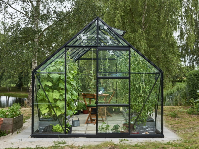 Halls Gewächshaus Universal 128 Schwarz Blankglas  9,9m² - SPARSET inkl. Fundament schwarz - Image 5