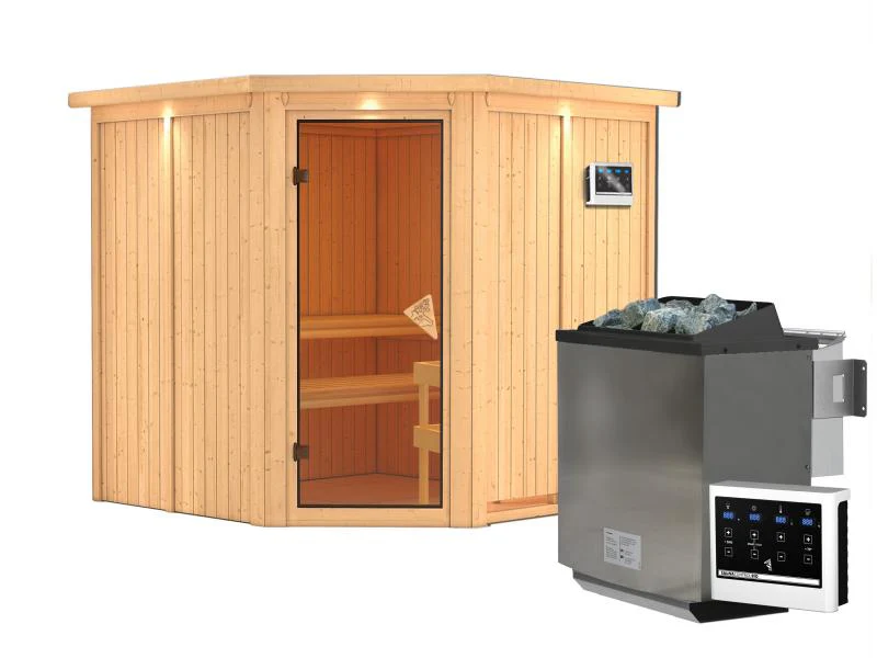 Jarin - Karibu Sauna inkl. 9-kW-Bioofen - mit Dachkranz - - Image 2