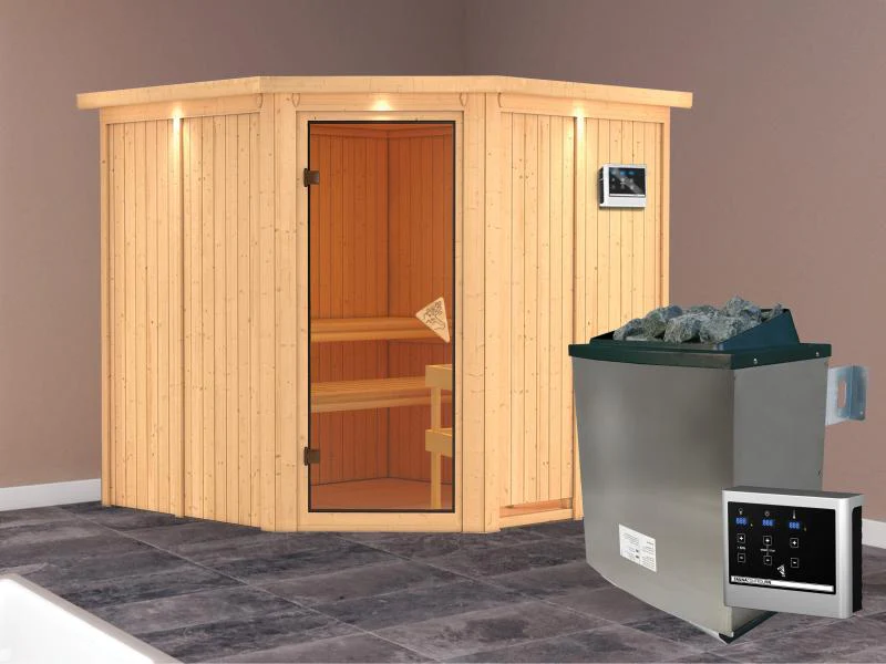 Jarin - Karibu Sauna inkl. 9-kW-Ofen - mit Dachkranz - - Image 2