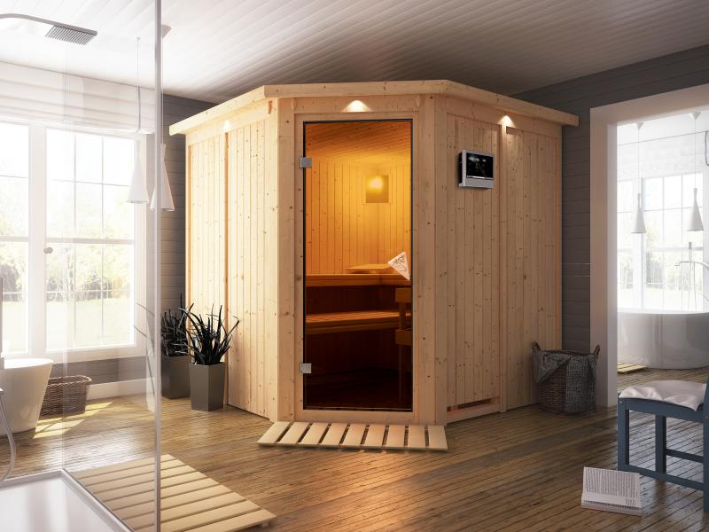 Jarin - Karibu Sauna inkl. 9-kW-Ofen - mit Dachkranz - - Image 4