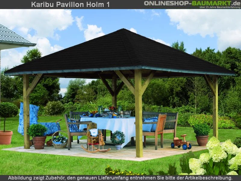 Karibu 4-Eck Pavillon Classic Holm 1 kdi Sparset inkl. Schindeln - Image 4