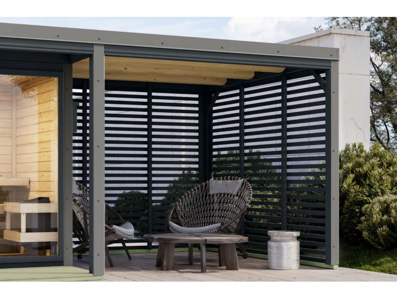 Karibu Anbaudach für Ares inkl. Lamellenwänden anthrazit/graualuminium - Image 3
