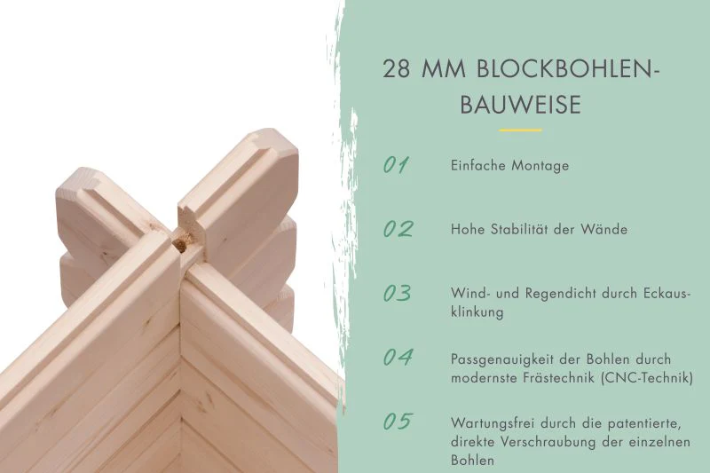 Karibu Blockbohlengarage 28 mm natur - Image 7