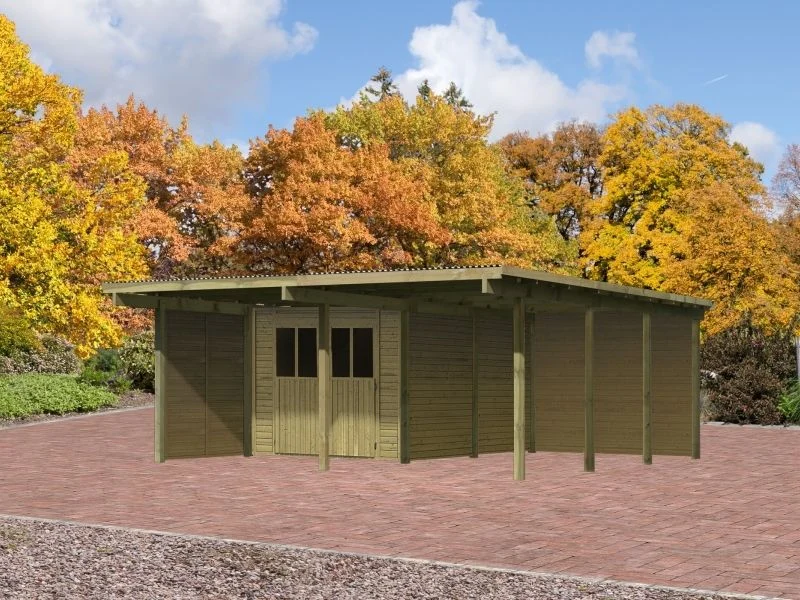 Karibu Doppelcarport ECO mit integriertem Abstellraum 2 und Wände - Image 2