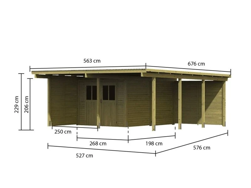 Karibu Doppelcarport ECO mit integriertem Abstellraum 2 und Wände - Image 3