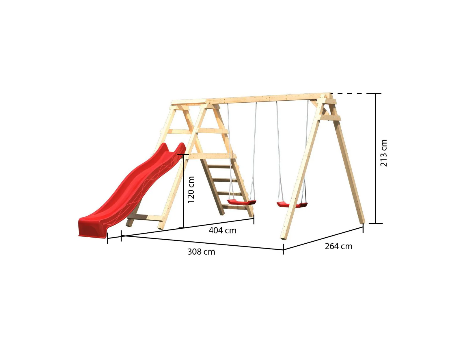Karibu Doppelschaukel Felix mit Klettergerüst und Rutsche in rot - Image 3