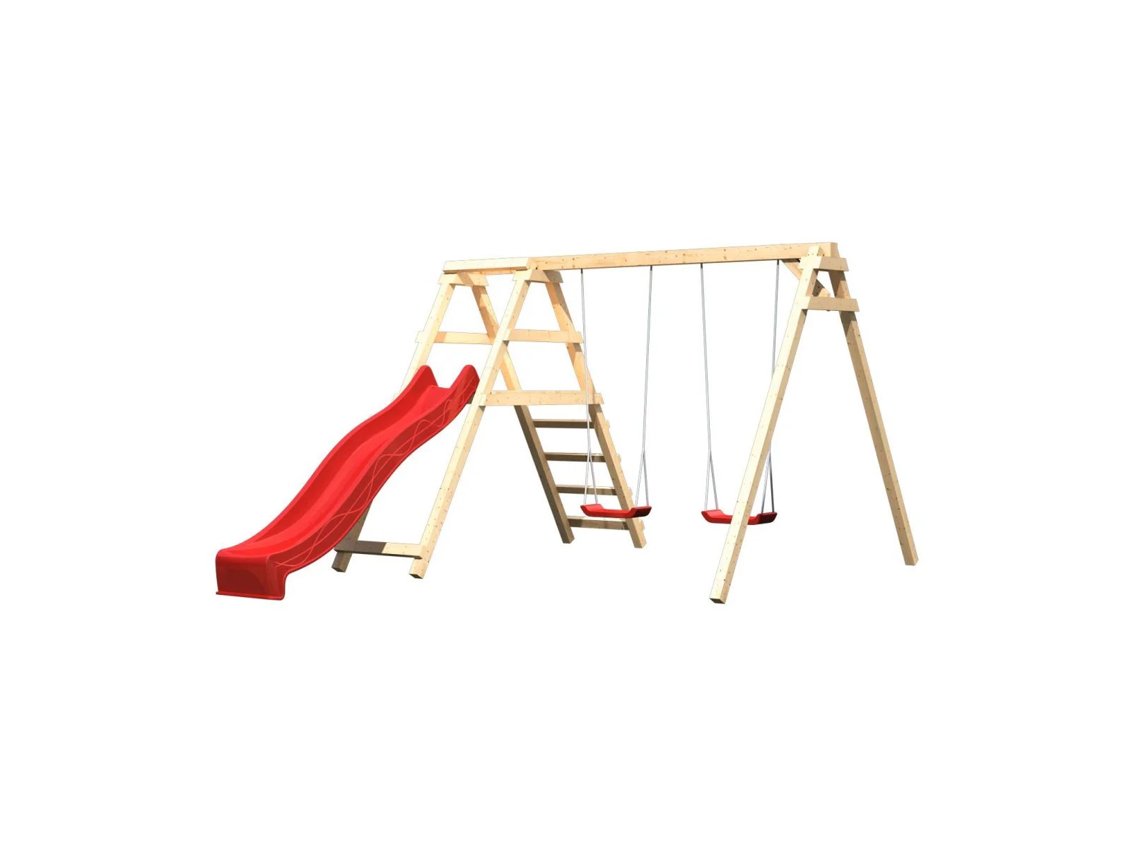 Karibu Doppelschaukel Felix mit Klettergerüst und Rutsche in rot - Image 4