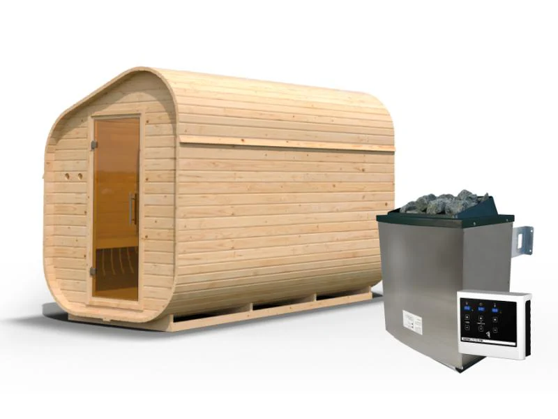 Karibu Fasssauna Asymmetrisch 3, inkl. 9 kW Ofen externe Steuerung - Image 2