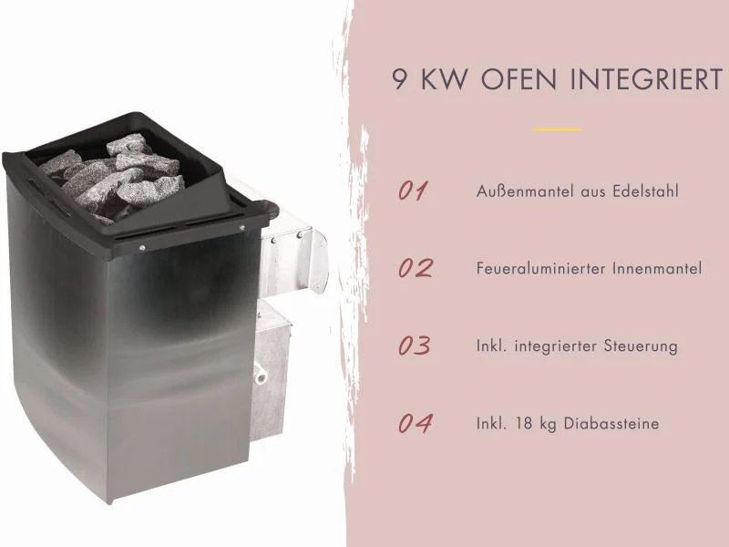 Karibu Fasssauna Quadro 1, inkl. 9 kW Ofen integr. Steuerung - 38 mm - Image 6