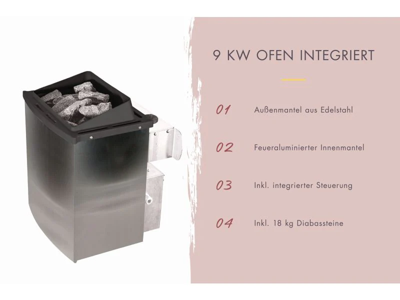 Karibu Fasssauna Quadro 1 Plus,38 mm, inkl. 9 kW Ofen integr. Steuerung - Image 15